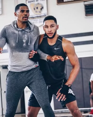 Ben Simmons and Tobias Harris training with the shooting glove prototype